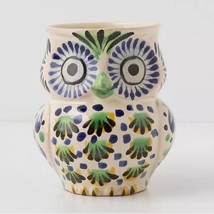Anthropologie Gorky Gonzalez Owl Coffee Mug Cup Mexico Hand Painted Blue Green